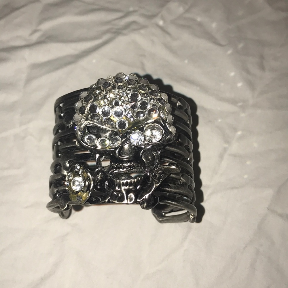 Rhinestone skull cuff bracelet